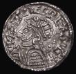 London Coins : A185 : Lot 1669 : Penny Aethelred II Helmet type, Armoured Bust S.1152 London Mint moneyer GOD GVF with a flan crack 