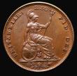 London Coins : A185 : Lot 1736 : Farthing 1839 Bronzed Proof, die axis upright, Peck 1556, nFDC, the fields with hints of blue and ma...
