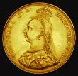 London Coins : A185 : Lot 1975 : Sovereign 1887 Jubilee Head, First obverse, with G: of D:G: further from the crown, Marsh 125D, S.38...