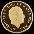 London Coins : A185 : Lot 2350 : Five Pound Crown 2008 Prince Charles 60th Birthday Gold Proof S.L19, in an NGC holder and graded PF6...