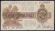 London Coins : A185 : Lot 30 : One Pound Bradbury 1917 issue T16 series E/62 920805, King George V portrait Fine