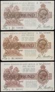 London Coins : A185 : Lot 32 : One Pound Bradbury T16 issued 1917 (3) C/12 949410 VF, C/31 732864 VF with a few pinholes, G/51 5518...