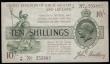 London Coins : A185 : Lot 34 : Ten Shillings Bradbury George V portrait T17 issued 1918 black serial A/10 255882, No. with dot, (Pi...