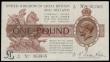 London Coins : A185 : Lot 41 : One Pound Warren Fisher T24 issued 1919 first series K/92 963305 Good EF-AU