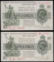 London Coins : A185 : Lot 47 : Ten Shillings 1919 Red, Dash T26 first series (2) prefix D12 and D41 both Fine and with pinholes