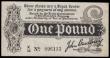London Coins : A185 : Lot 5 : One Pound Bradbury T3.3 Black Six digit serial issue 1914 series X/38 096113 VF with pinholes