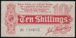 London Coins : A185 : Lot 7 : Ten Shillings Bradbury T9 First issue Dash in No. ornate font and 6 digit serial issued 1914 serial ...