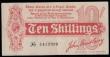 London Coins : A185 : Lot 9 : Ten Shillings Bradbury T9 First issue Dash in No. ornate font and 6 digit serial issued 1914 serial ...