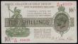 London Coins : A185 : Lot 98 : Ten Shillings Warren Fisher T33 issued 1927 series U/43 433528, Northern Ireland in title, VF or bet...