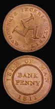 London Coins : A186 : Lot 971 : Isle of Man Tokens (2) Isle of Man Banking Co. Penny 1811 Castletown,  Obverse: ISLE OF MAN 1811 aro...