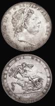 London Coins : A187 : Lot 1784 : Crowns (2) 1818 LVIII ESC 211, Bull 2005 Near VF with some contact marks and a small spot in the obv...