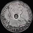 London Coins : A187 : Lot 1794 : Dollar George III Oval Countermark on Mexico 8 Reales 1799 Mo FM ESC 129, Bull 1852, countermark Fin...