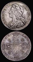 London Coins : A187 : Lot 2123 : Halfcrowns (2) 1736 Roses and Plumes, NONO edge, ESC 599, Bull 1678 About Fine, the obverse with som...