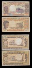 London Coins : A187 : Lot 293 : French Colonial (4) Cameroun 5,000 Francs (1974) Pick 17 Fine, Chad 5,000 Francs Pick 5 about Fine, ...