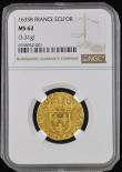 London Coins : A188 : Lot 794 : France Ecu d'Or 1635B Louis XIII, Rouen Mint, Friedberg 398, in an NGC holder and graded MS62 