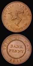 London Coins : A189 : Lot 1052 : Isle of Man Tokens (2) Isle of Man Banking Co. Penny 1811 Castletown, Obverse: ISLE OF MAN 1811 arou...