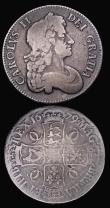 London Coins : A189 : Lot 1367 : Crown 1679 Third Bust, TRICESIMO PRIMO edge, ESC 56, Bull 403, VG cleaned and partially retoned, and...