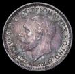 London Coins : A189 : Lot 2202 : Threepence 1927 Proof ESC 2141, Bull 3946, GEF/UNC with a deep blue/green, gold and magenta tone, th...
