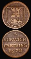 London Coins : A189 : Lot 675 : Halfpenny 17th Century Lincolnshire - Boston, undated, Town Arms//Crest, with a crescent either side...