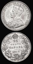 London Coins : A189 : Lot 881 : Australia Shilling 1916M KM#26 bright AU, along with Canada 25 Cents 1914 bright EF