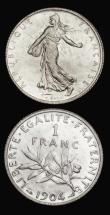 London Coins : A189 : Lot 942 : France (2) Two Francs 1914C Castelsarrasin Mint, KM#845.2 UNC or near so and lustrous with minor cab...