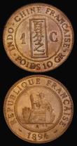 London Coins : A189 : Lot 965 : French Indo-China One Cent (2) 1894A KM#1 EF/GEF nicely toned with some minor contact marks on the o...