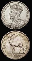London Coins : A190 : Lot 1198 : Ceylon 50 Cents 1929 KM109a practically BU along with Mauritius Half Rupee 1934 EF or better