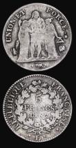 London Coins : A190 : Lot 1238 : France 5 Francs L'An 7 mint mark L (Bayonne) approaching Fine along with Naples 120 Grana 1818 ...