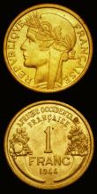 London Coins : A190 : Lot 1243 : French West Africa (2) One Franc 1944 London Mint KM#2 Lustrous UNC with some small spots, 50 Centim...