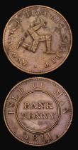 London Coins : A190 : Lot 1340 : Isle of Man (2) Bank Penny 1811 VF once cleaned and with some surface corrosion, Half Penny 1813 VF ...