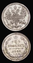 London Coins : A190 : Lot 1411 : Russia 5 Kopeks (2)1821 and 1888 both EF or better with original toning the 1821 with a touch of ver...