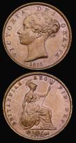 London Coins : A190 : Lot 1984 : Halfpennies (2) 1855 GEF and Halfpenny 1858 8 over 7 Peck 1548 Brown UNC or near so