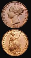 London Coins : A190 : Lot 1991 : Halfpenny 1853 (2) the first AU with traces of lustre and some surface nicks, the other lustrous Unc...