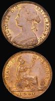 London Coins : A190 : Lot 1993 : Halfpenny 1860 Beaded Border Freeman 258 dies 1+A, EF along with Halfpenny 1861 Freeman 279 dies 7+F...