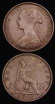 London Coins : A190 : Lot 2001 : Halfpenny 1869 Freeman 306 dies 7+G and Halfpenny 1871 Freeman 308 dies 7+G both VF or near so and b...