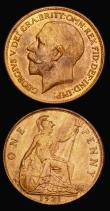 London Coins : A190 : Lot 2170 : Penny 1921 EF with steaky lustre and Penny 1922 Freeman 192 dies 3+B GEF with even subdued lustre
