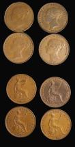 London Coins : A190 : Lot 952 : Pennies in Copper (6) 1853 Plain Trident Peck 1504 VF with some minor edge bruises, 1854 Plain Tride...