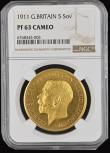 London Coins : A191 : Lot 1434 : Five Pounds 1911 Proof S.3994, Marsh F38, NGC PF63 CAMEO