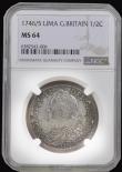 London Coins : A191 : Lot 1661 : Halfcrown 1746 6 over 5 LIMA ESC 607 Choice and graded MS64 by NGC and the finest recorded from 38 g...