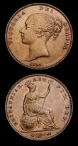 London Coins : A191 : Lot 1812 : Penny 1855 Plain Trident Peck 1509 EF struck from rusty dies, along with Halfpenny 1841 EF with some...