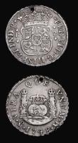 London Coins : A191 : Lot 2387 : Mexico early silver (4) 2 Reales 1747 and 1748 both VF and holed for suspension, Half Real (2) 1756 ...