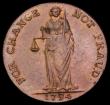 London Coins : A191 : Lot 707 : Halfpenny 1794 Leek FOR CHANGE NOT FRAUD plain edge D&H Staffordshire 16a AU with some lustre an...
