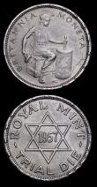 London Coins : A191 : Lot 879 : Royal Mint Trial Pieces (2) both Halfpenny-sized Obverse: Britannia striking coin BRITANNIA MONETA, ...