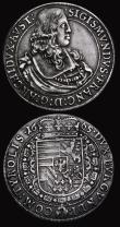 London Coins : A191 : Lot 889 : Austria Box Thaler 1665 Sigismund, along with a damaged German States 2/3 Thaler