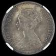 London Coins : A192 : Lot 1043 : Florin 1859 with stop after date, ESC 817, Bull 2843 Choice and richly toned Unc and graded MS64 by ...
