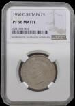 London Coins : A192 : Lot 1062 : Florin 1950 Matt Proof from sandblasted dies, medal alignment, Bull 4113 rated R6 by Bull in a NGC h...