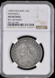 London Coins : A192 : Lot 1159 : Halfcrown 1658 Cromwell ESC 447, Bull 252 in an NGC holder - AU Details, Reverse Repaired
