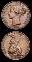 London Coins : A192 : Lot 1271 : Halfpenny 1857 Peck 1546 Reverse A no dots on the shield EF or better, Farthing 1840 Peck 1559 EF/AU...