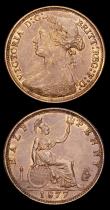 London Coins : A192 : Lot 1280 : Halfpenny 1877 Freeman 332 dies 14+J EF and Farthing 1865 5 over 2 Freeman 513 nEF