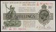 London Coins : A192 : Lot 13 : Ten Shillings Warren Fisher T26 issued 1919 F/86 961398 (No. with dash), VF with some brown stains